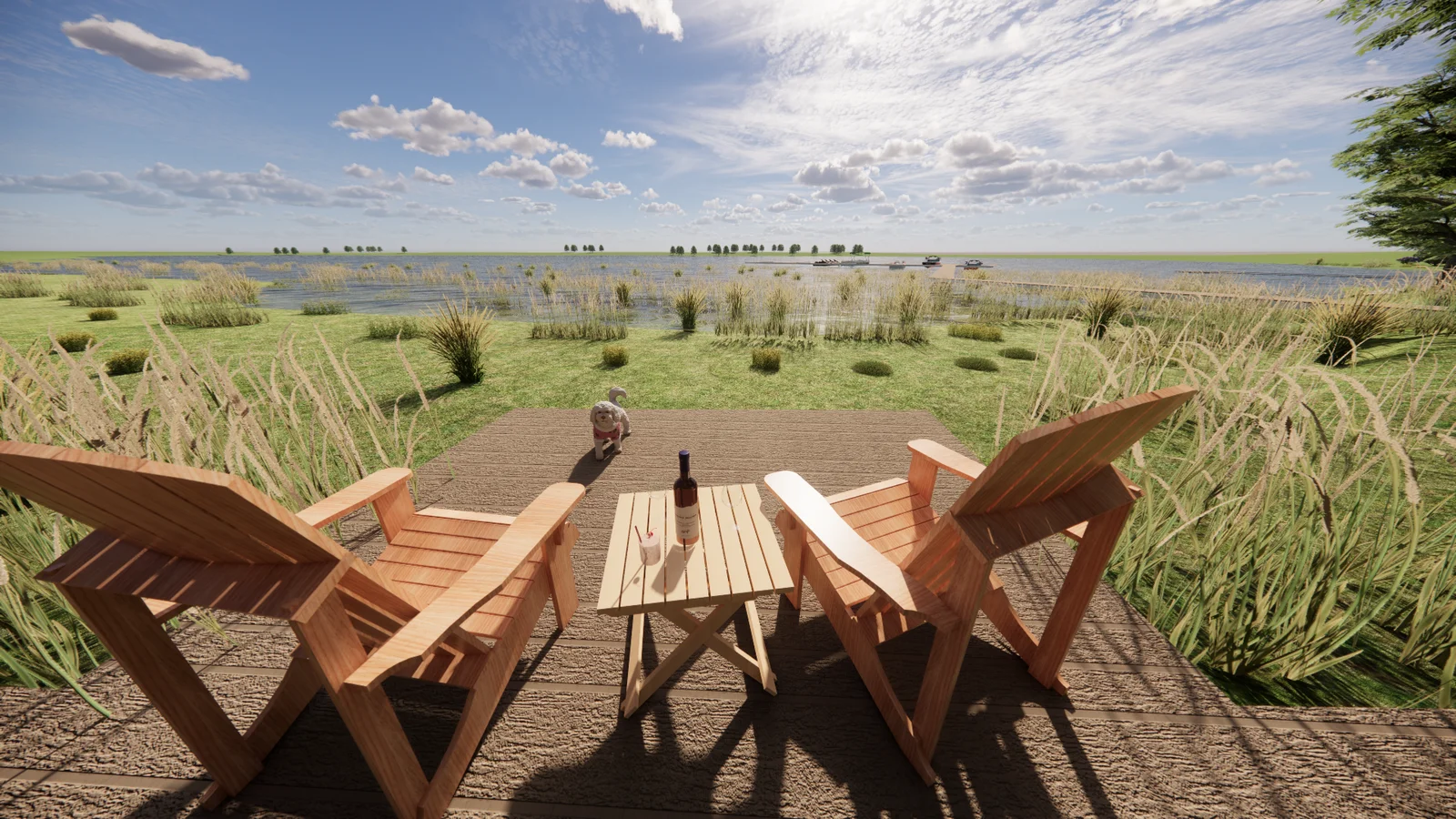 Artist rendering of individual home site seating deck, actuals may vary.