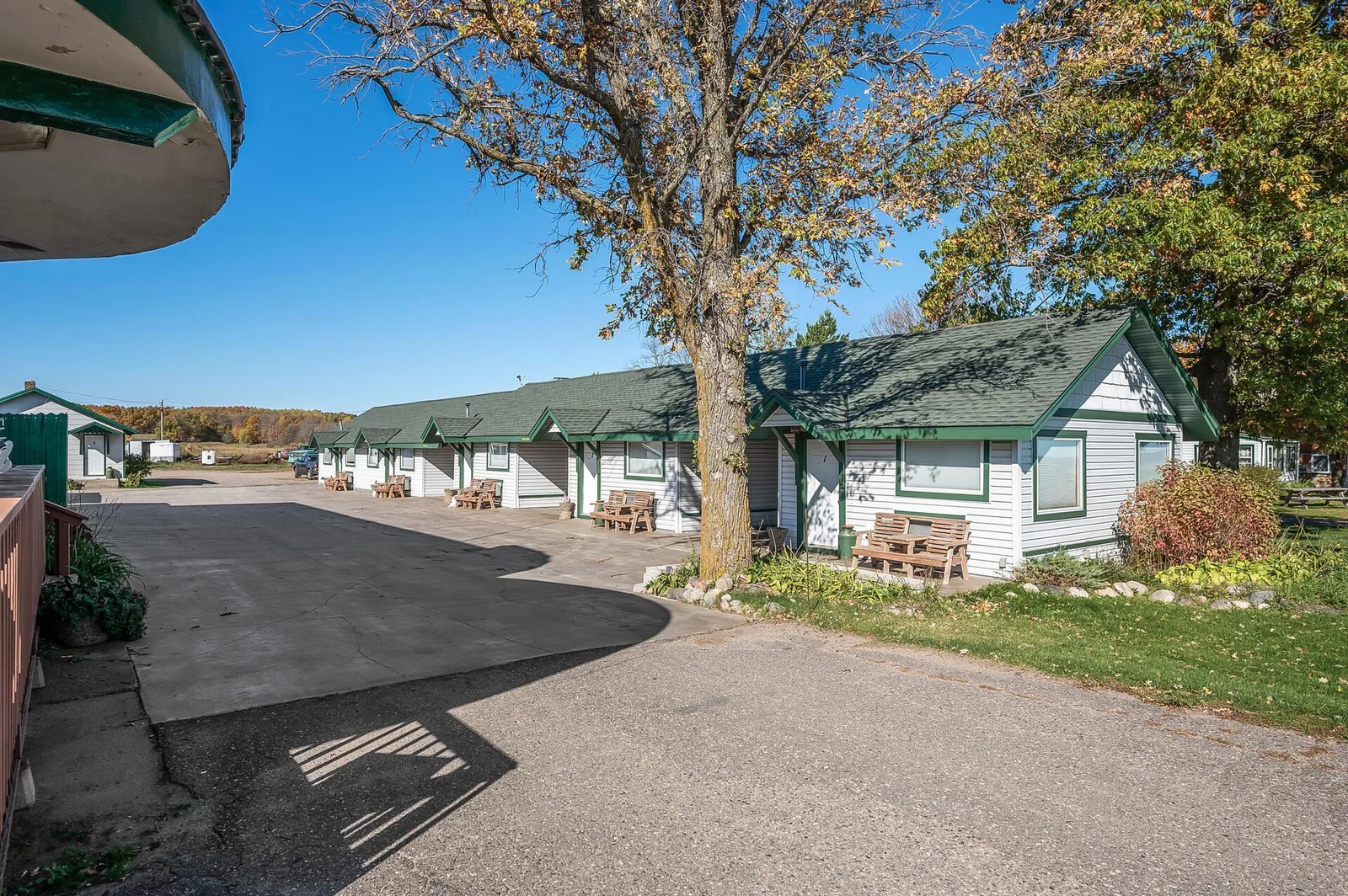 three studio cabins and two 2 bedroom cabins