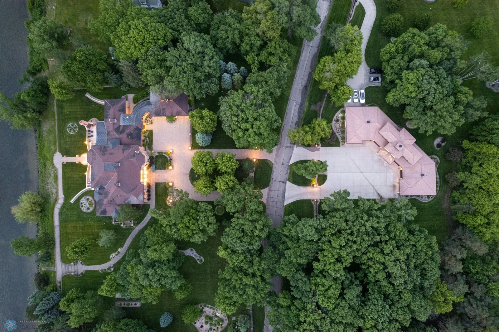 Ariel of Mansion and Detached Garage