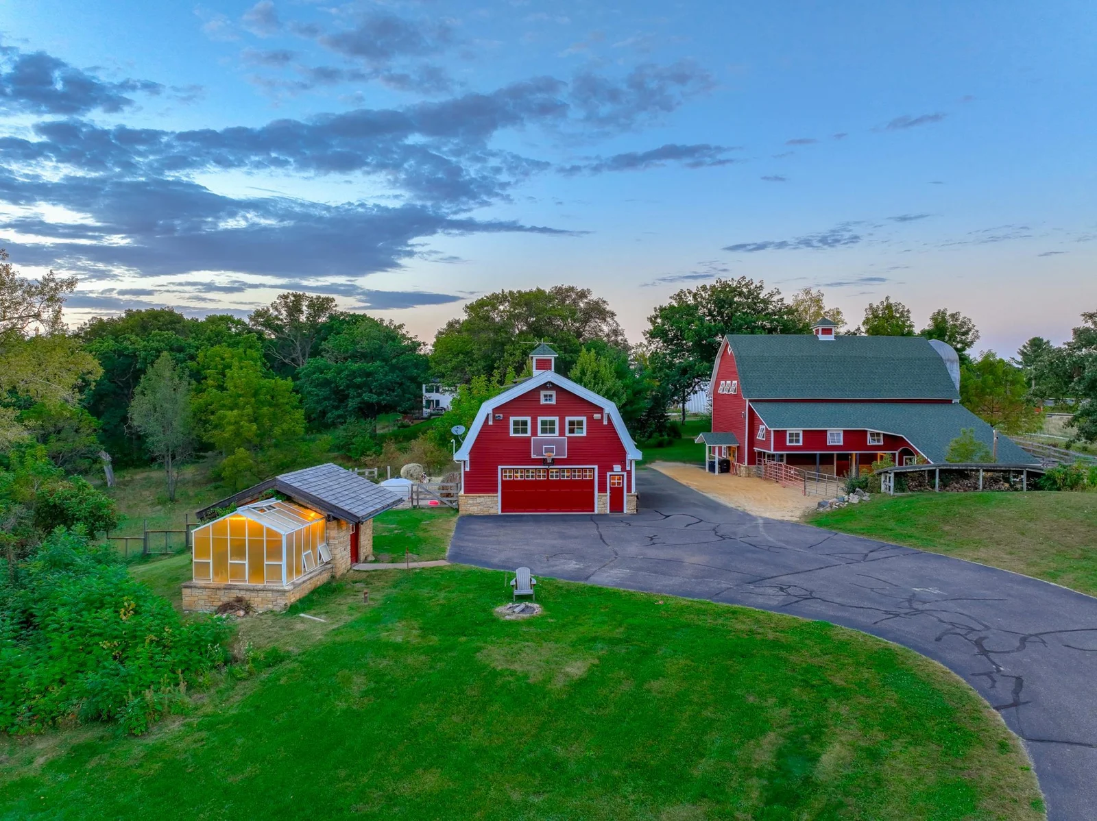 Greenhouse, Custom built garage and Historic barn