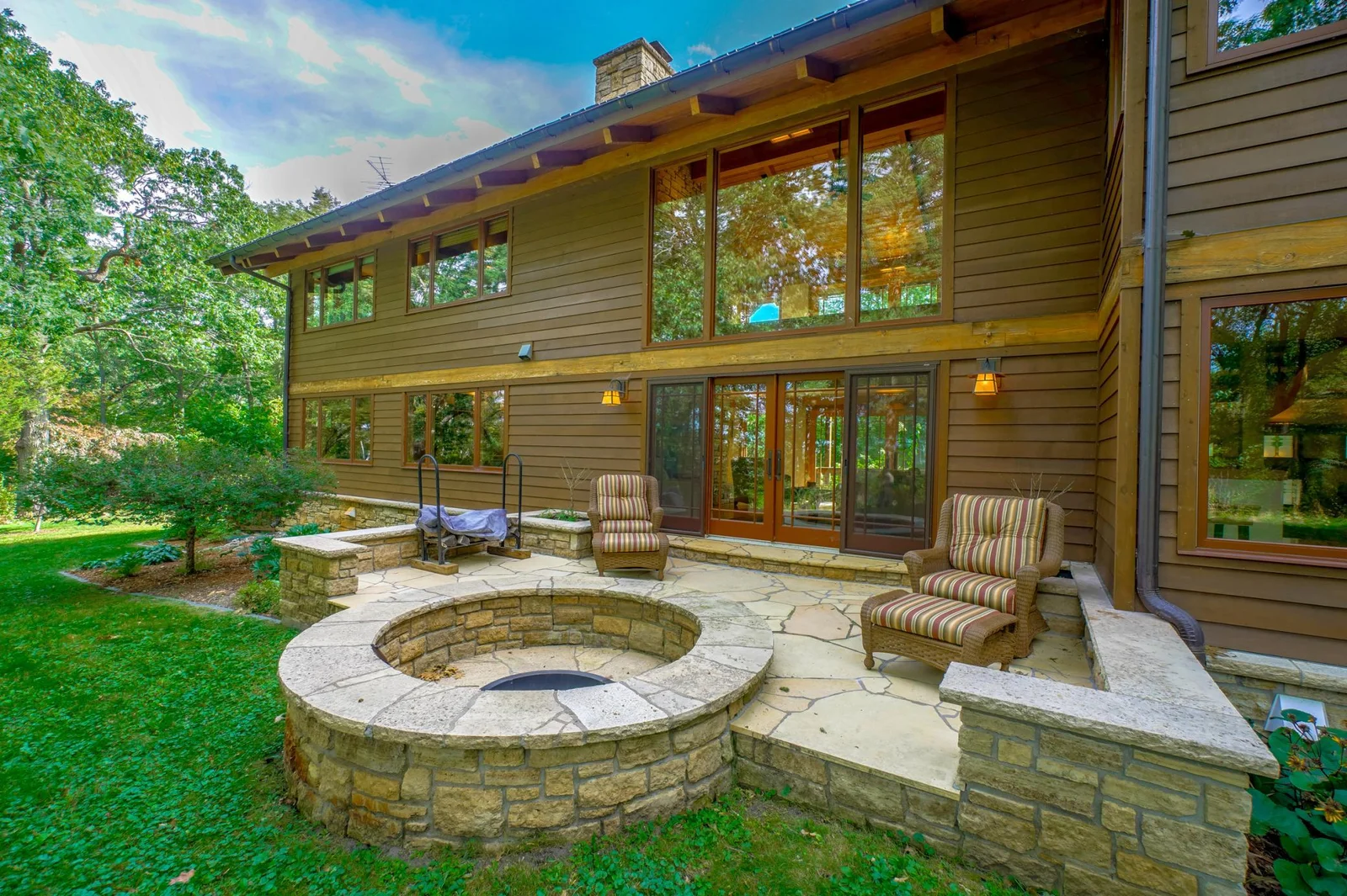 Stone patio off living room