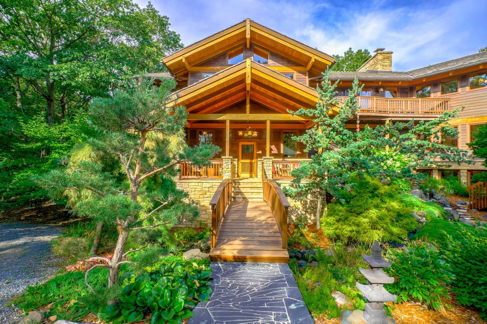 Extensive use of cedar and stone on the exterior