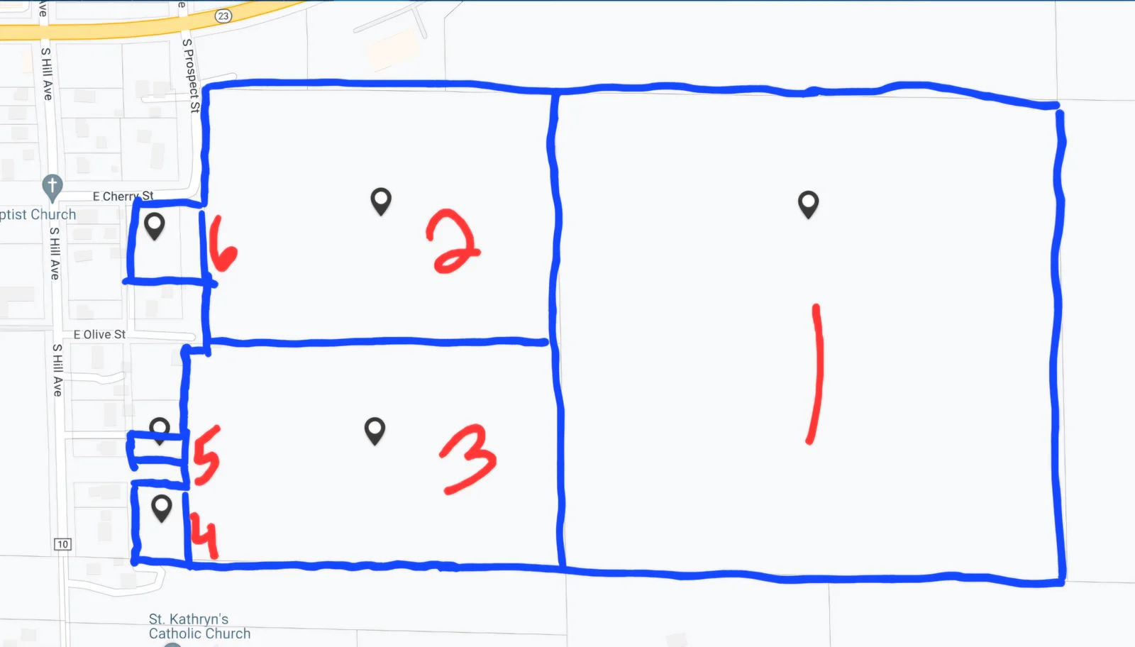 Overhead map of the 6 parcels with this listing. See following picture for details of each.