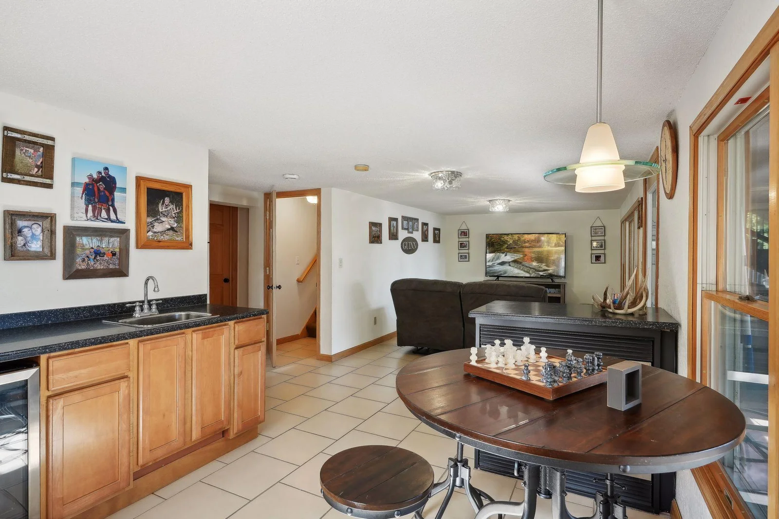 Lower level entertainment area.