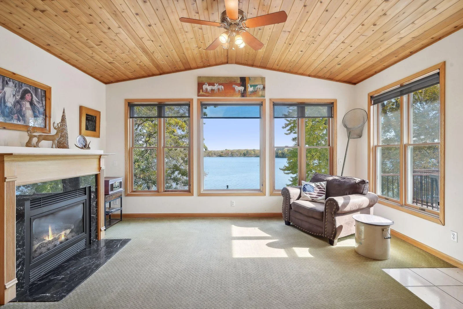 Family room offers access to the main level deck.