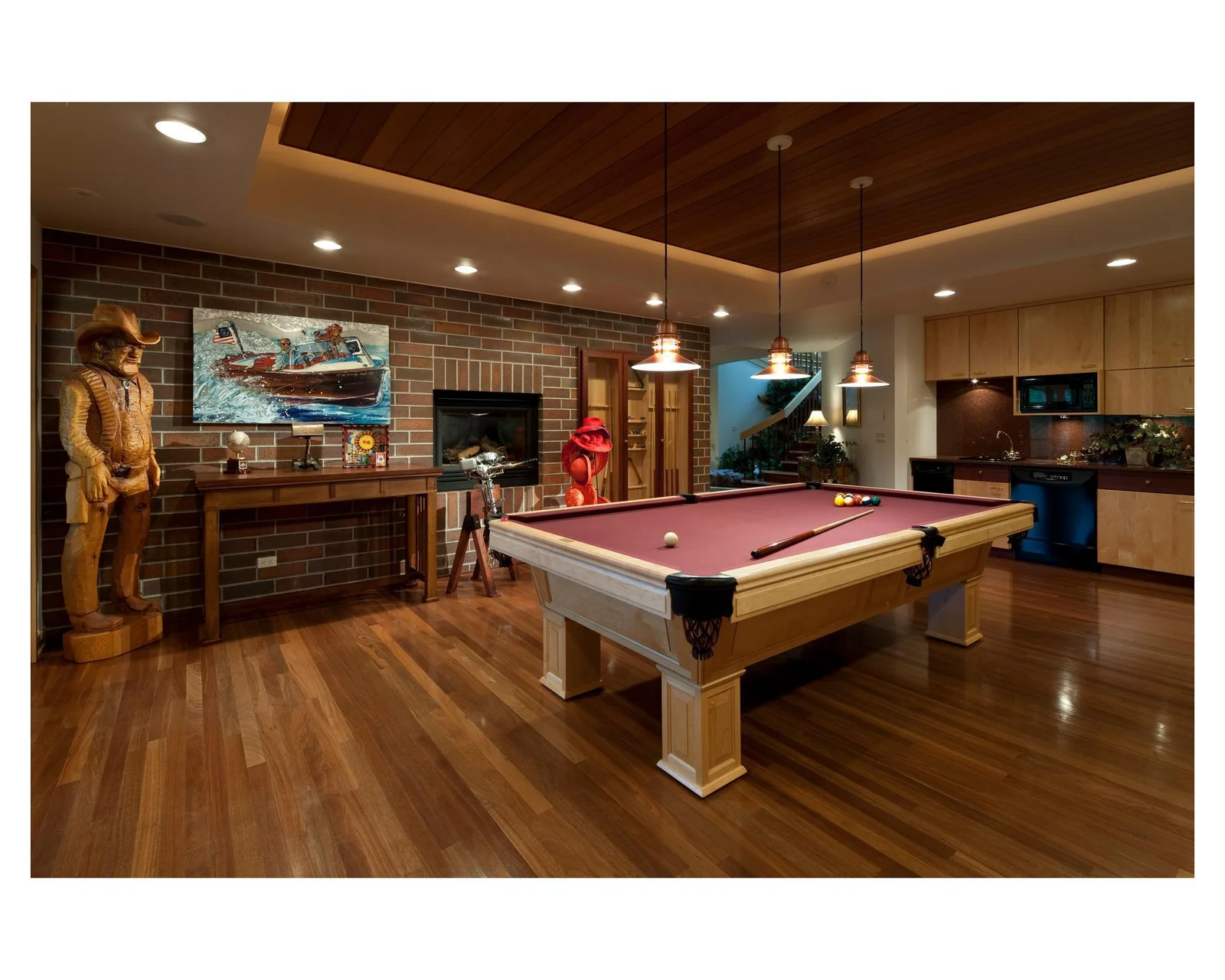 Right next to the movie theater is the Billiards Room, complete with room for a custom-built nine foot regulation table