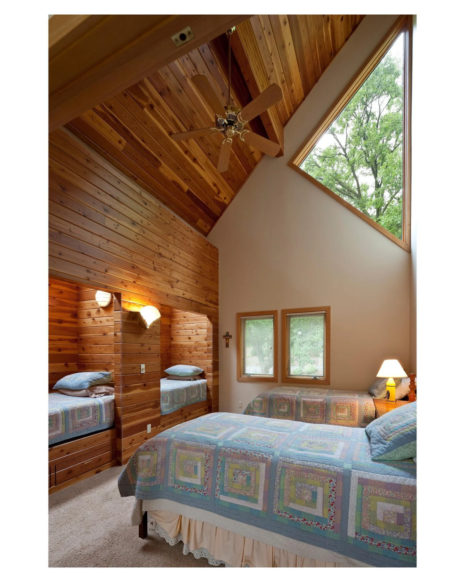 The light reflecting off the tongue and groove wood in the St. Francis
