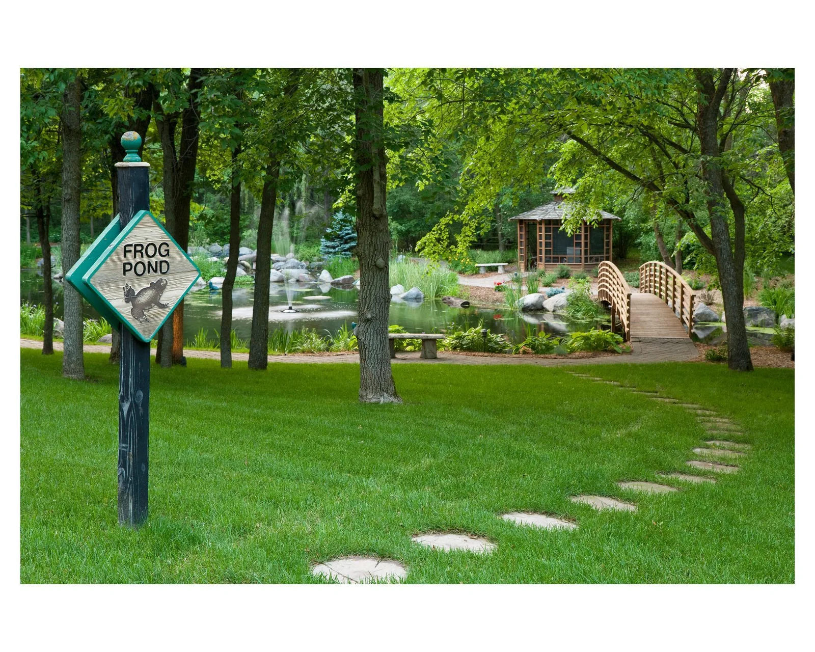 If you are looking for a relaxing escape, spend an hour in the frog pond gazebo