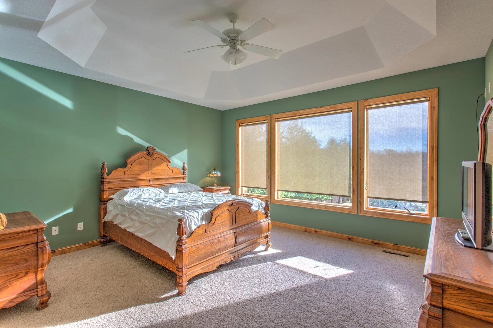 Primary bedroom with cathedral ceiling