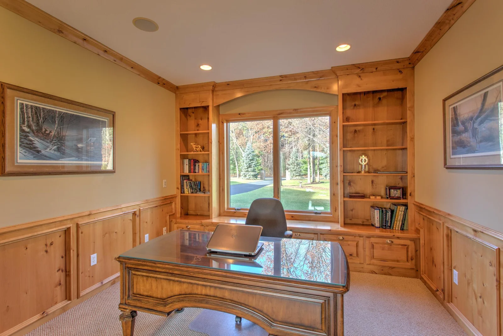 Office with french doors and beautiful built-ins