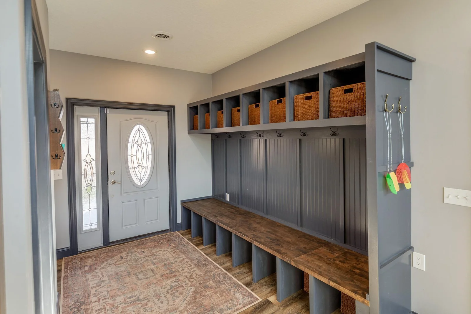 Front door with built in storage.