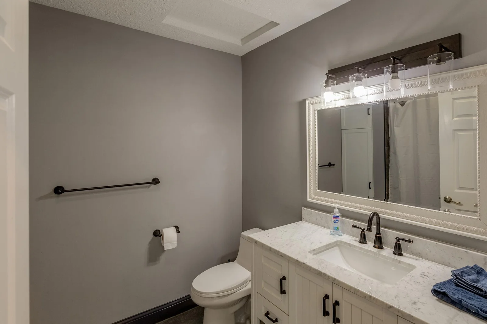 3/4 bathroom on upper level.