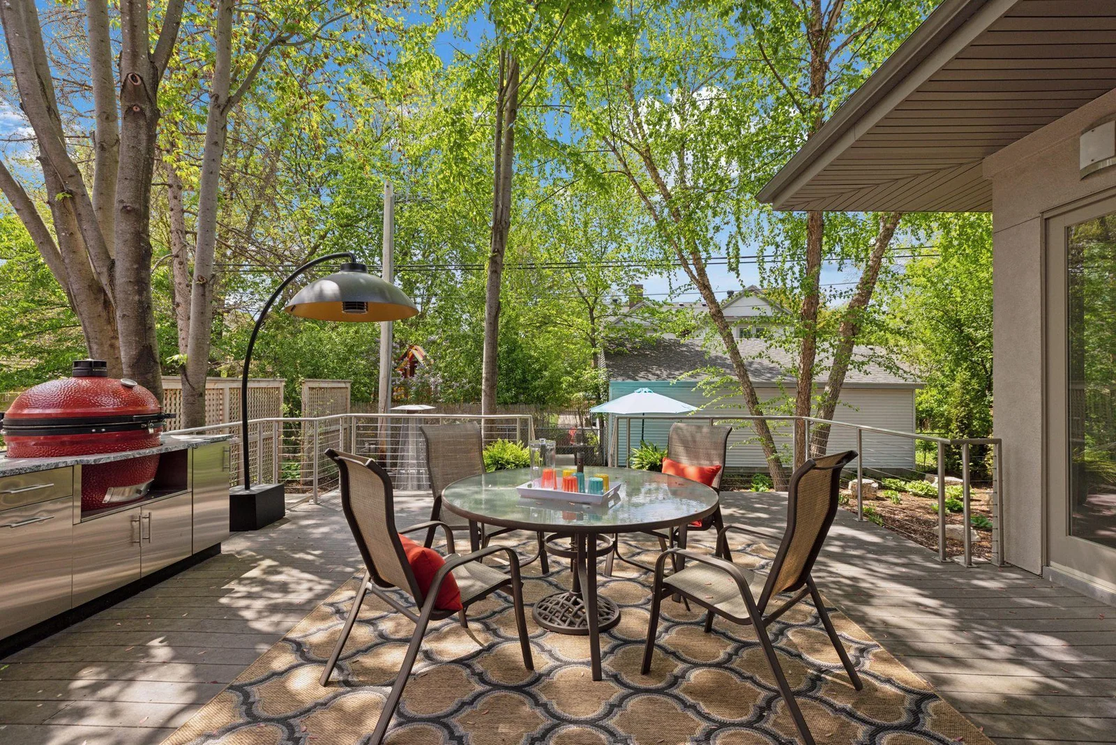 Huge private back deck with direct access to kitchen and sunroom