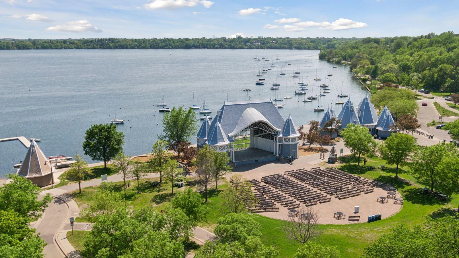 Aerial view of Lake Harriet Bandshell to the south