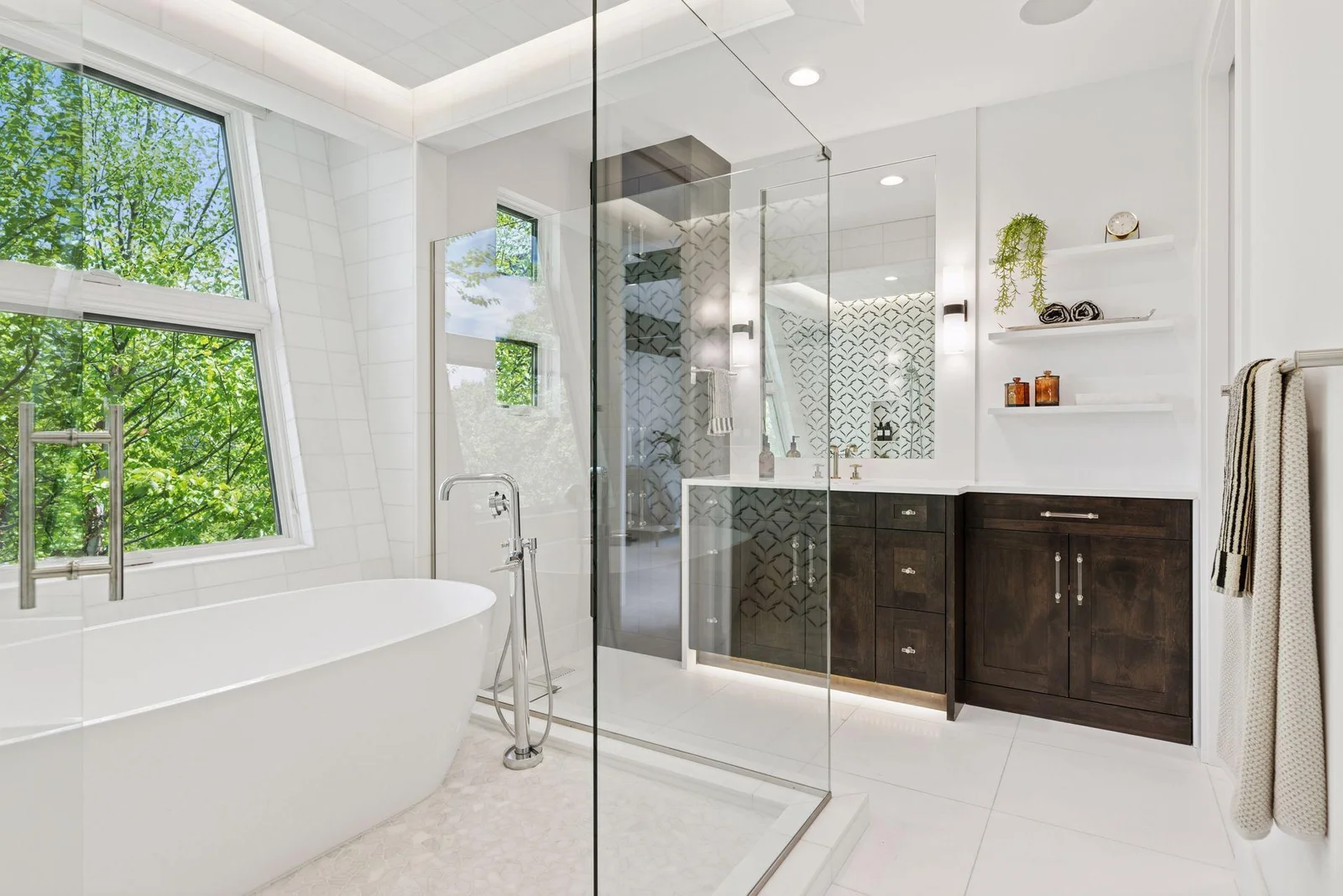 Huge walk-in shower with custom lighting