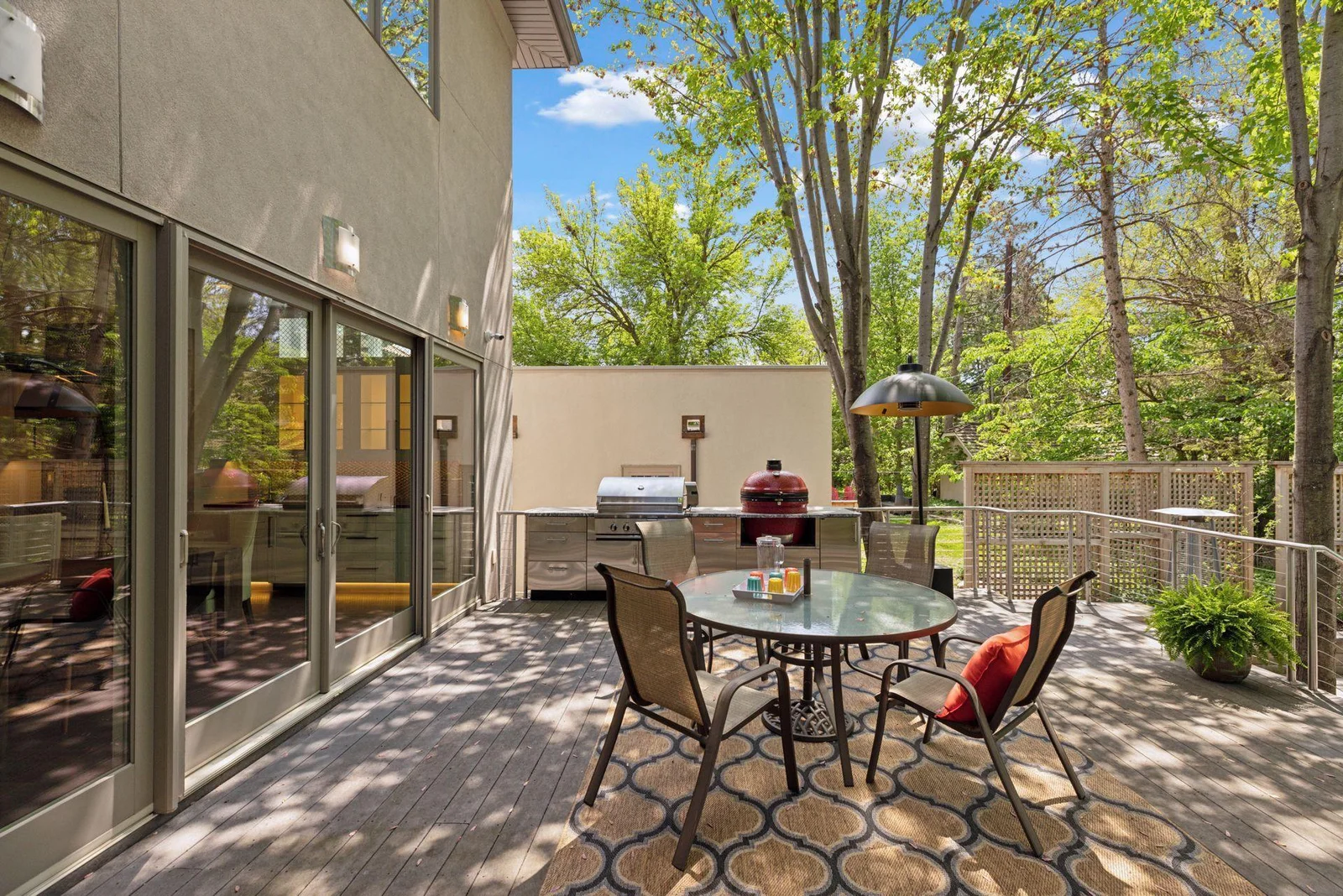 Huge private back deck with direct access to kitchen and sunroom