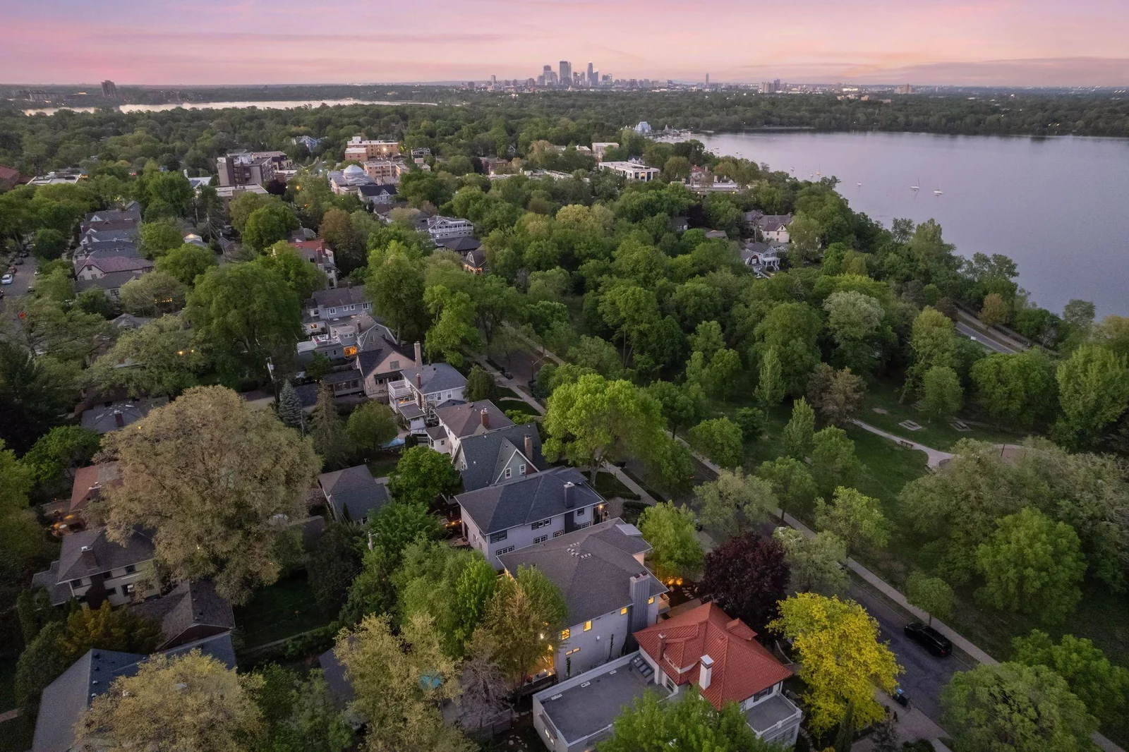 Aerial view overlooking Lake Harriet to the east