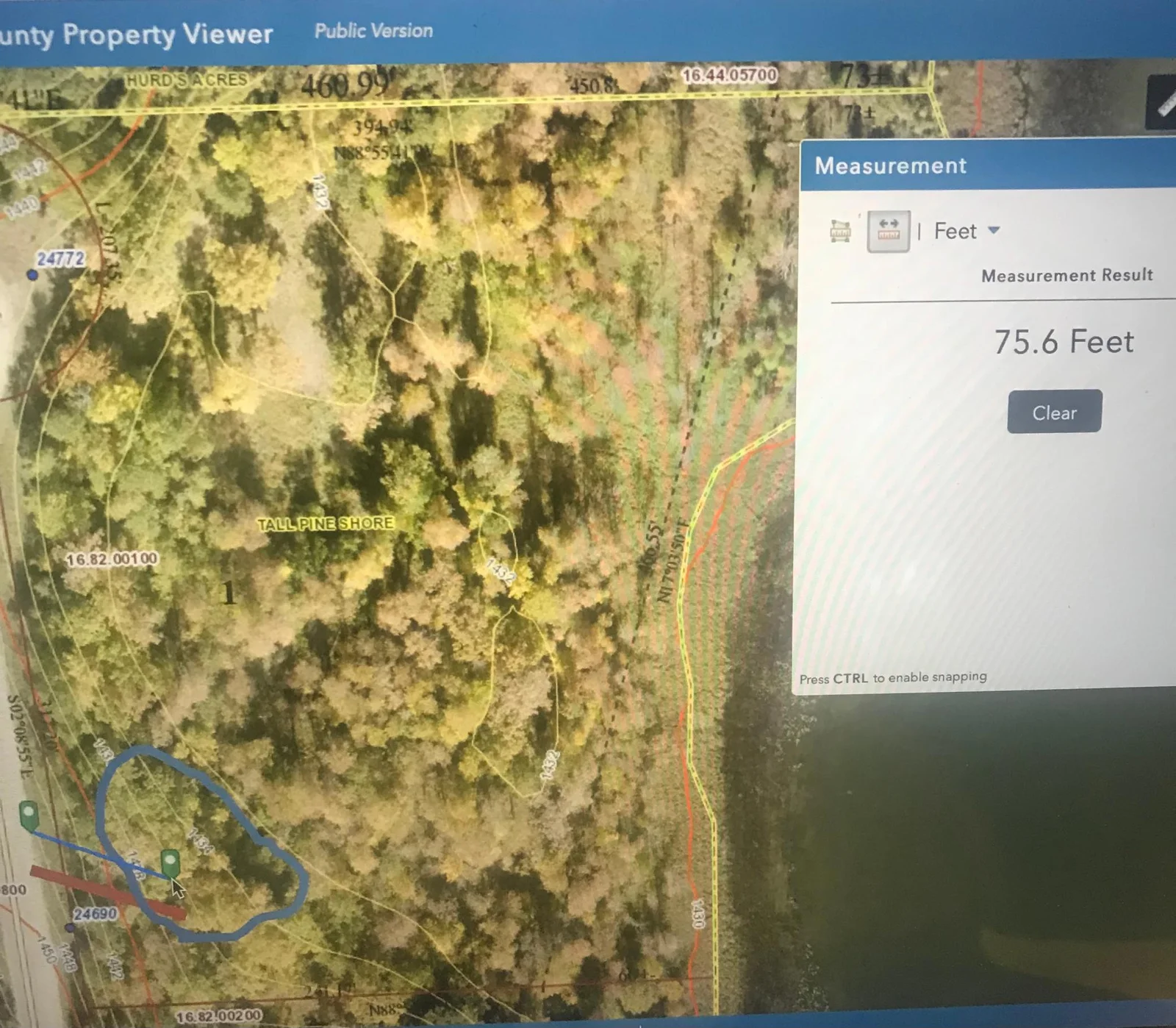 Blue Potential Build Site.  Red Potential entrance.