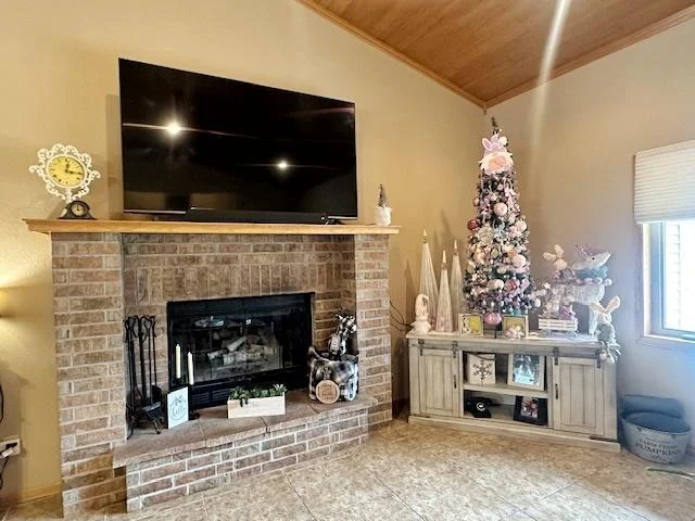 Snuggle up by the woodburning fireplace