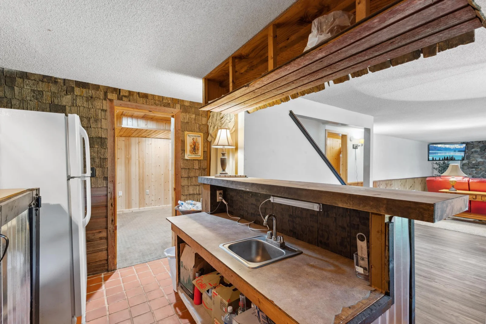 Refrigerator and a great place for your pizza oven and microwave.