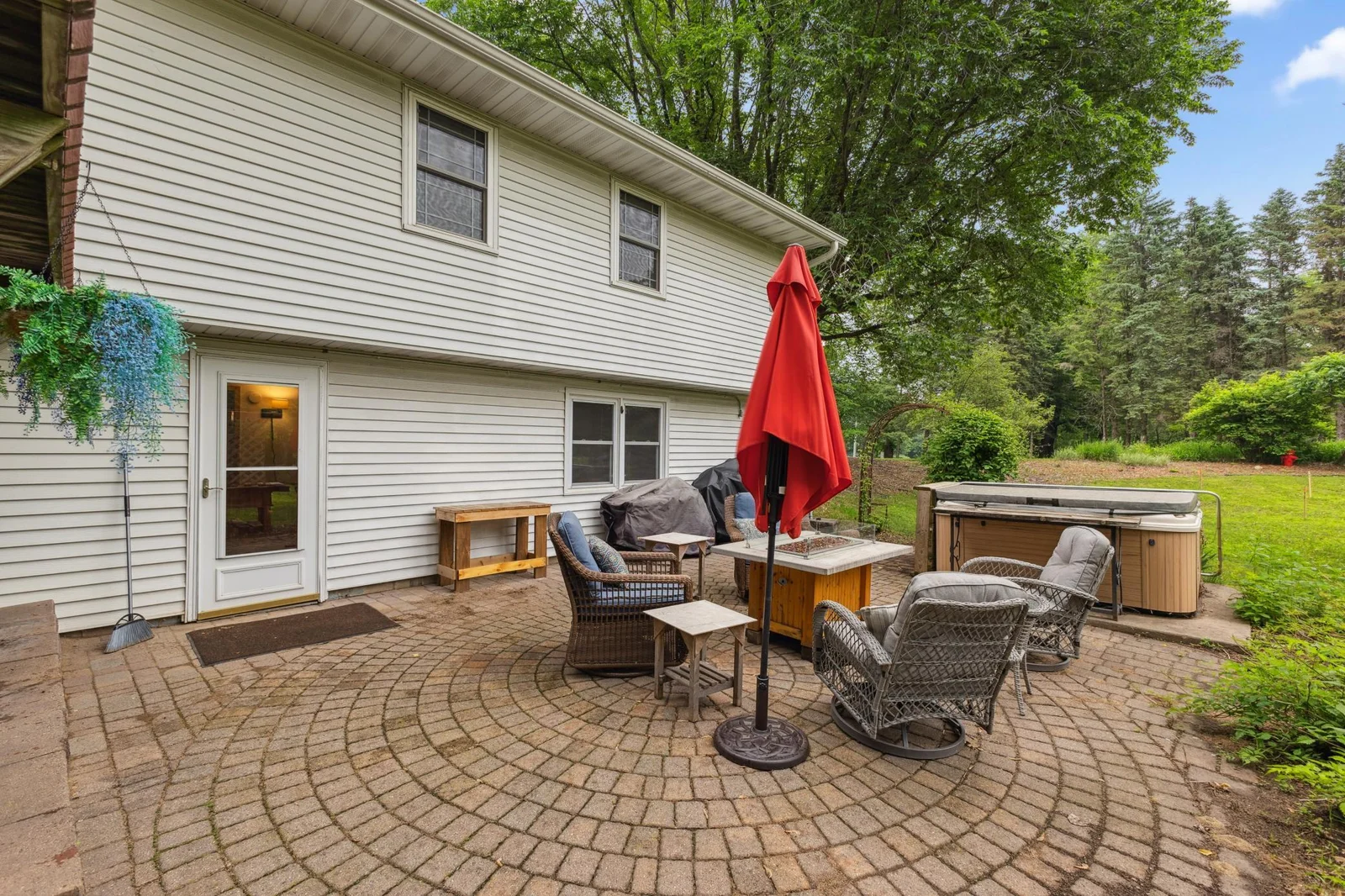 Spacious paver backyard patio.