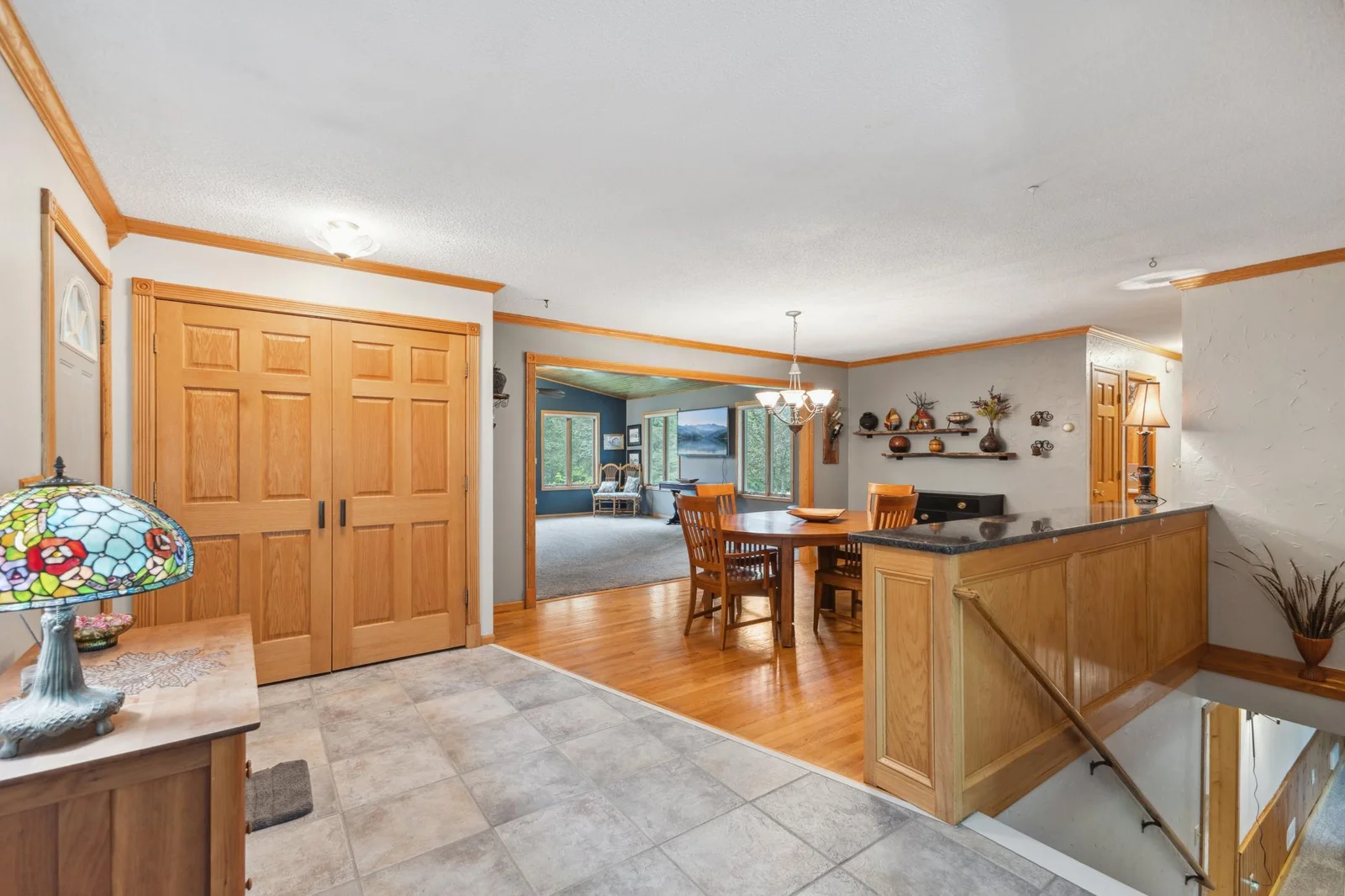Gleaming hardwood floors in the dining area.