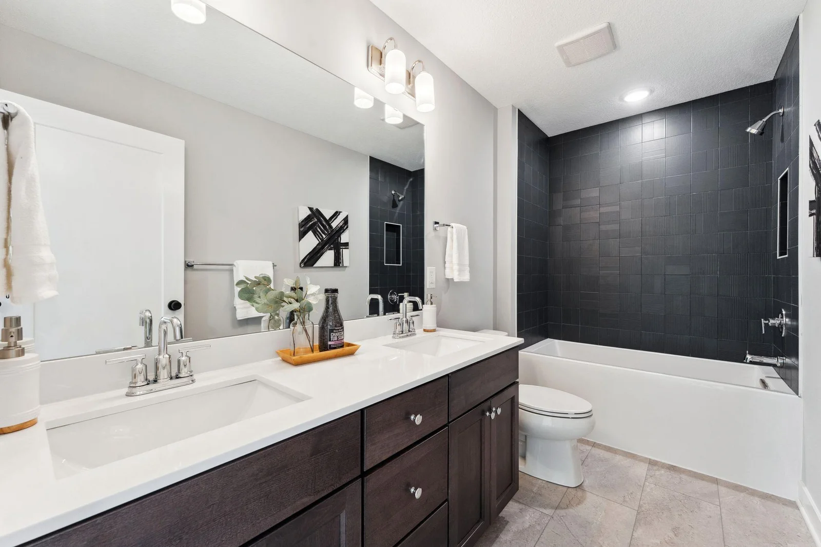 Large bathroom with oversized tub and tile