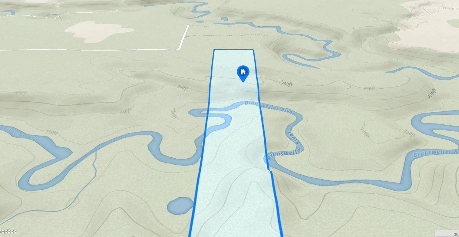 3D Parcel Map, log cabin location pinned
