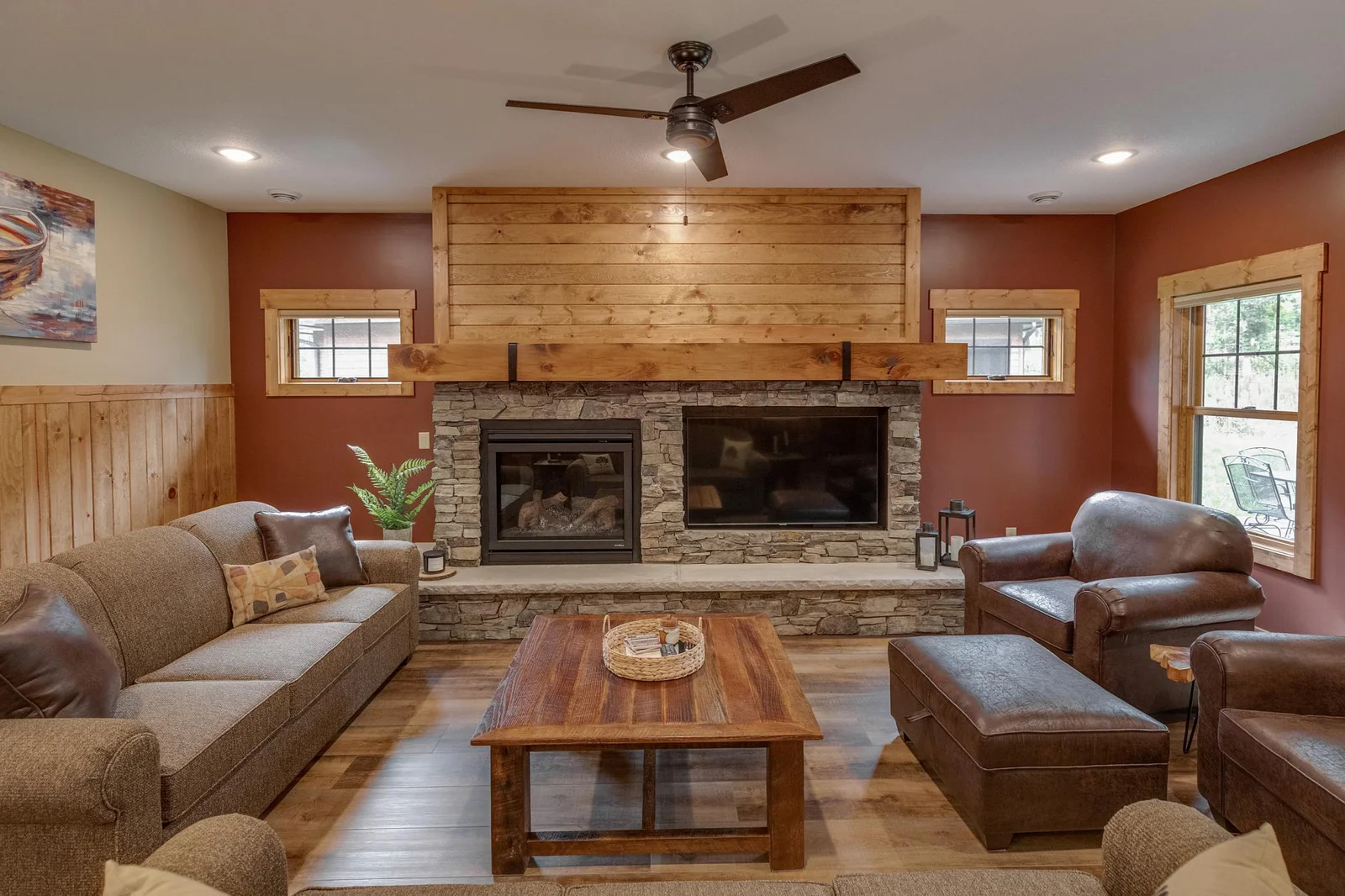 Stone gas fireplace
