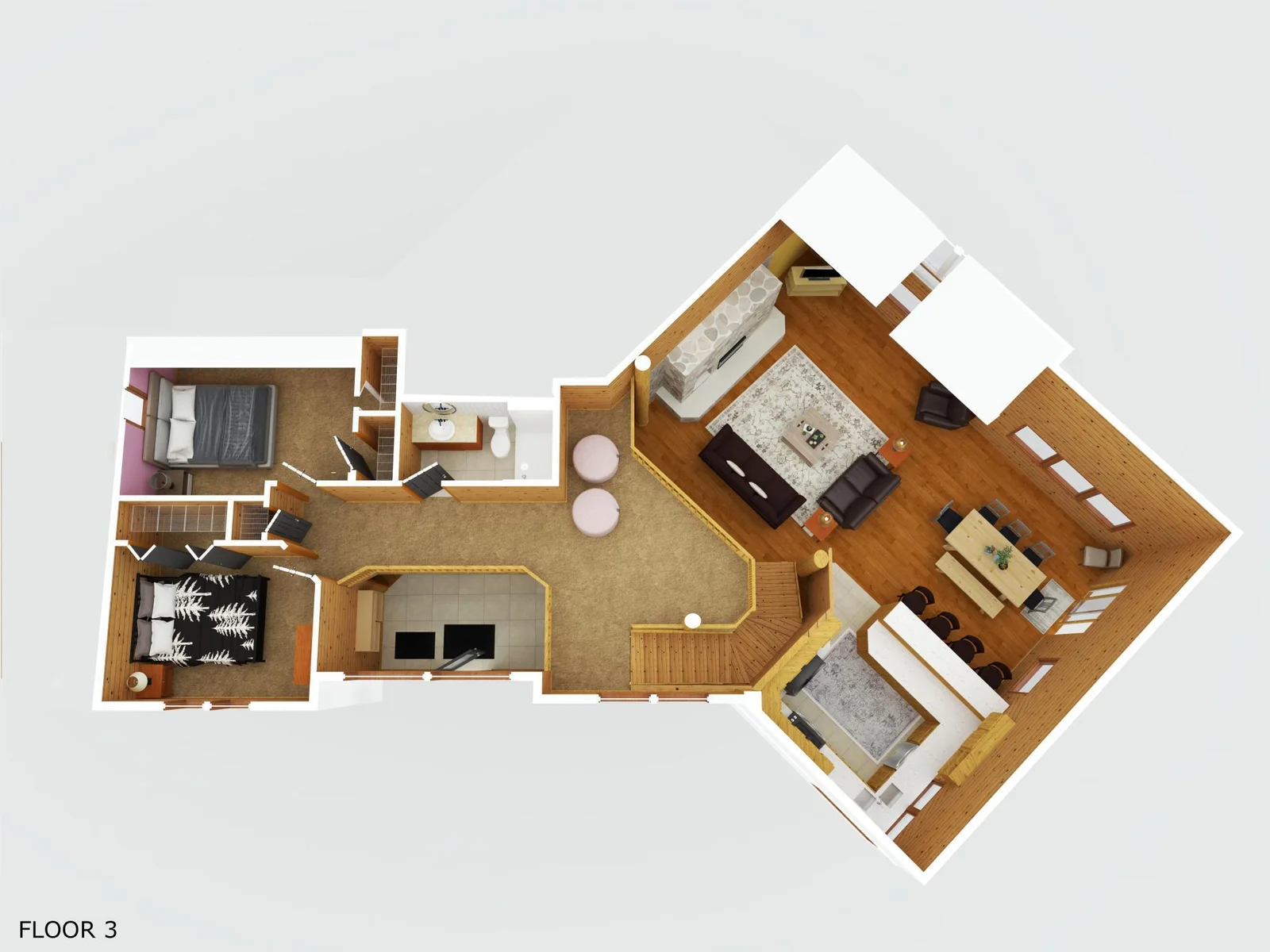 upper level & kitchen/living room