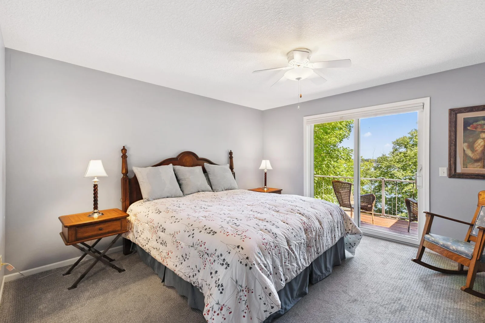 Spacious master bedroom with sliding door to your private deck