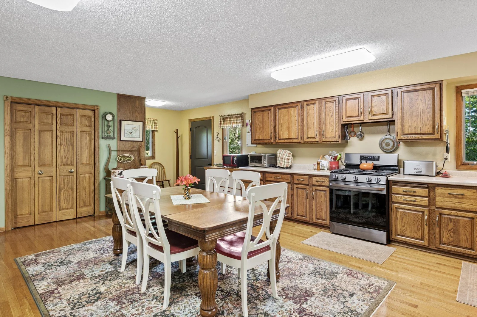 An open kitchen and dining room