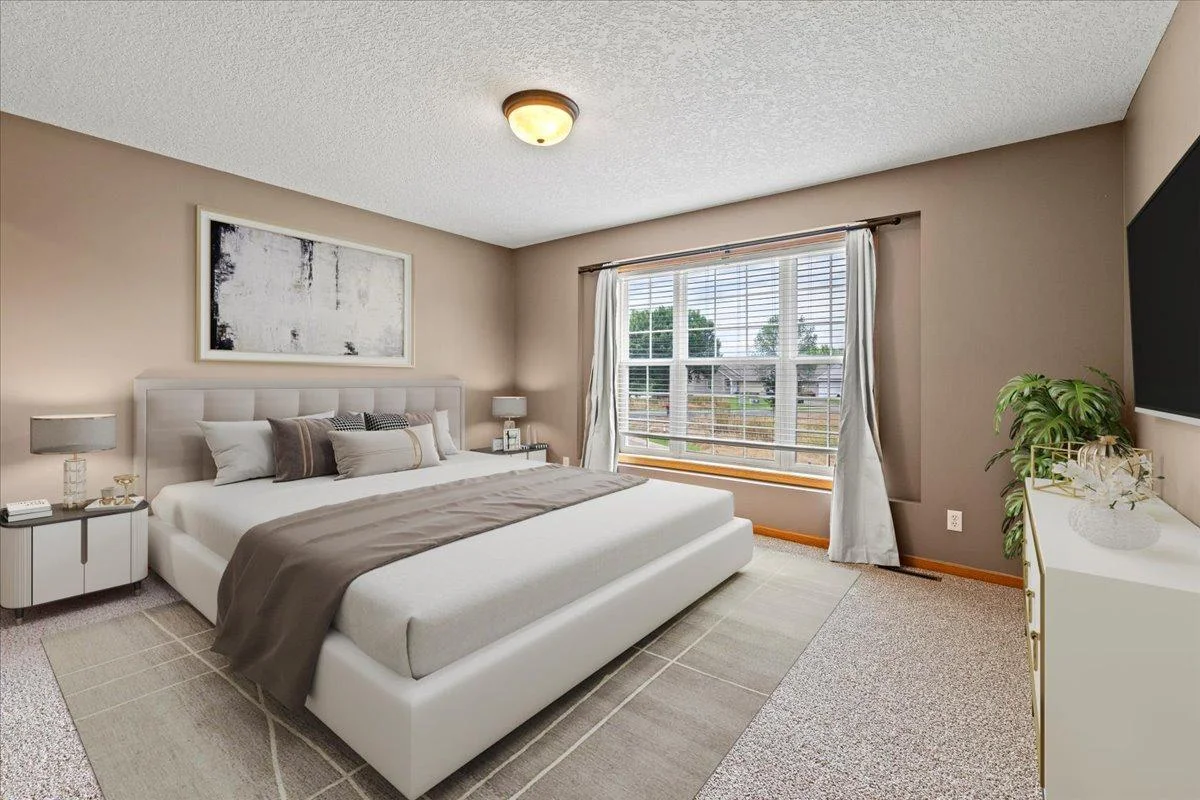 Consider adding neutrals to make a relaxing primary bedroom.