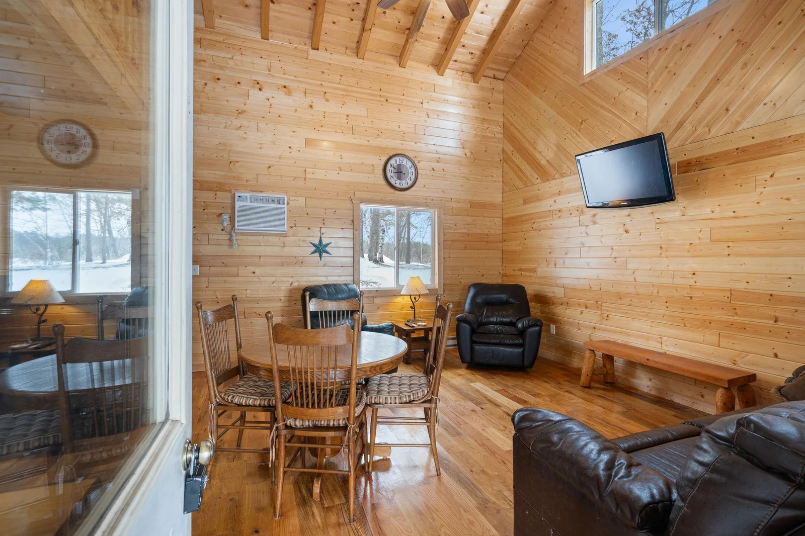 Front door view leading into cabin.