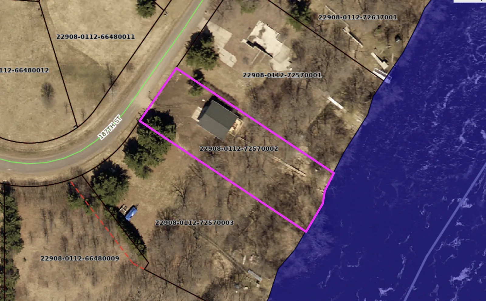 A map with the property highlighted in purple.