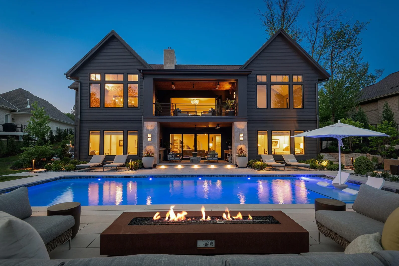 The 42 x 16 ft oasis anchors the grounds of this exquisite estate. Multiple gathering places uniquely characterized by the intimately designed landscape and stonework. An entertainers paradise.