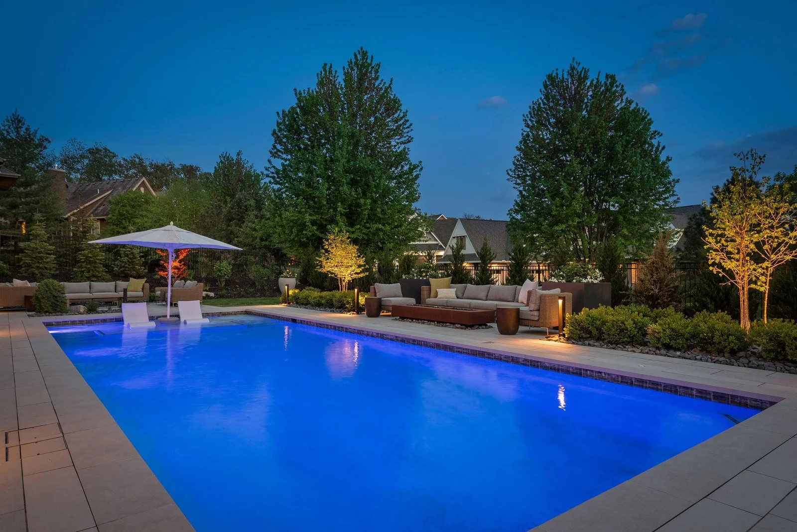 Lighting design by Kelly Wearstler - Landscape lighting automatically operates via photo sensor technology.