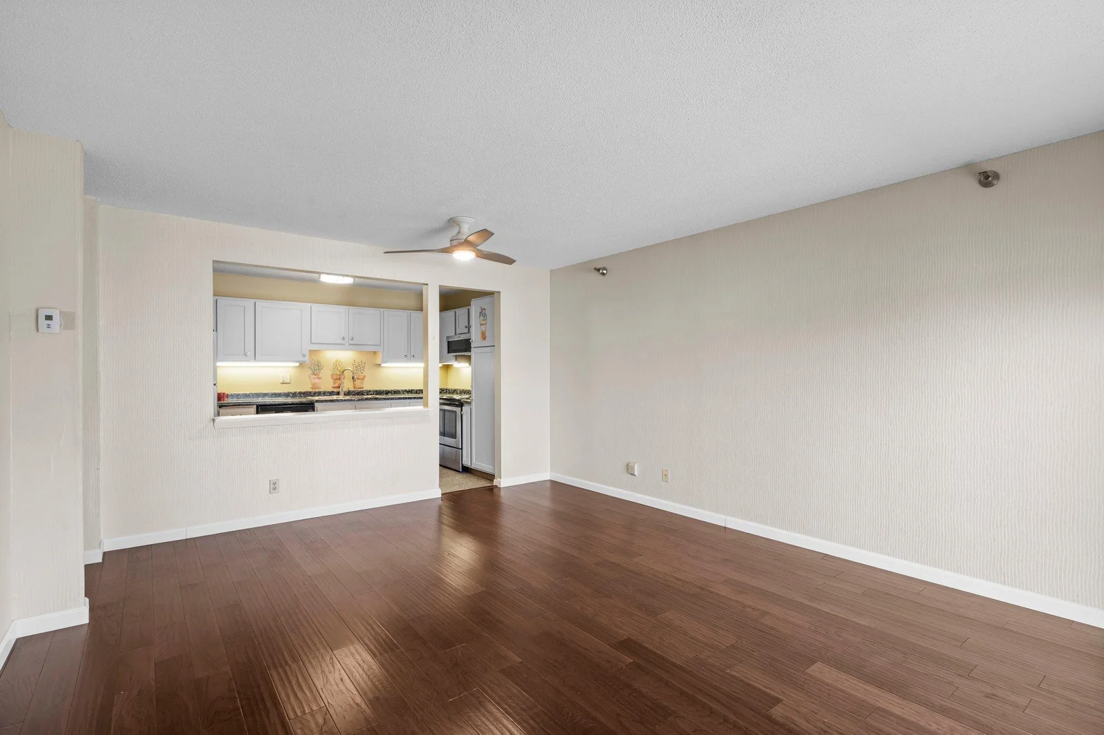 Living room with newer wood floors