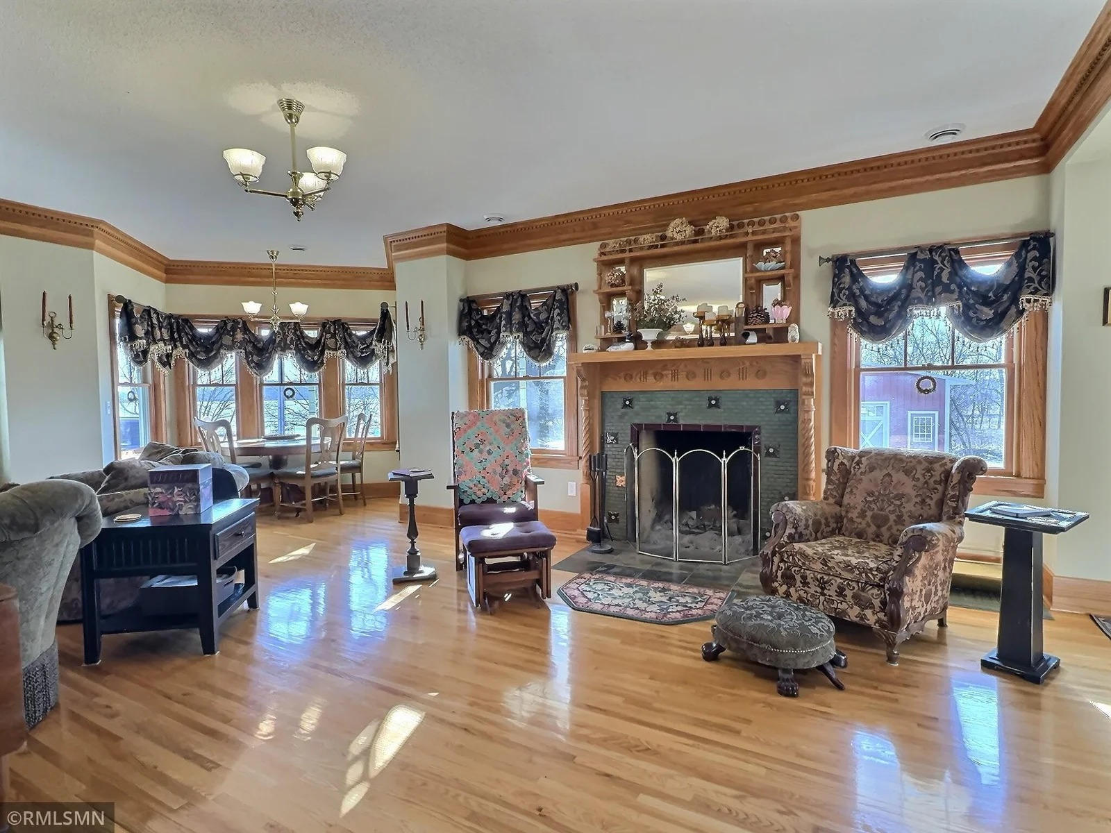 The fireplace features handmade tiles, modeled after a 1890 Victorian home.