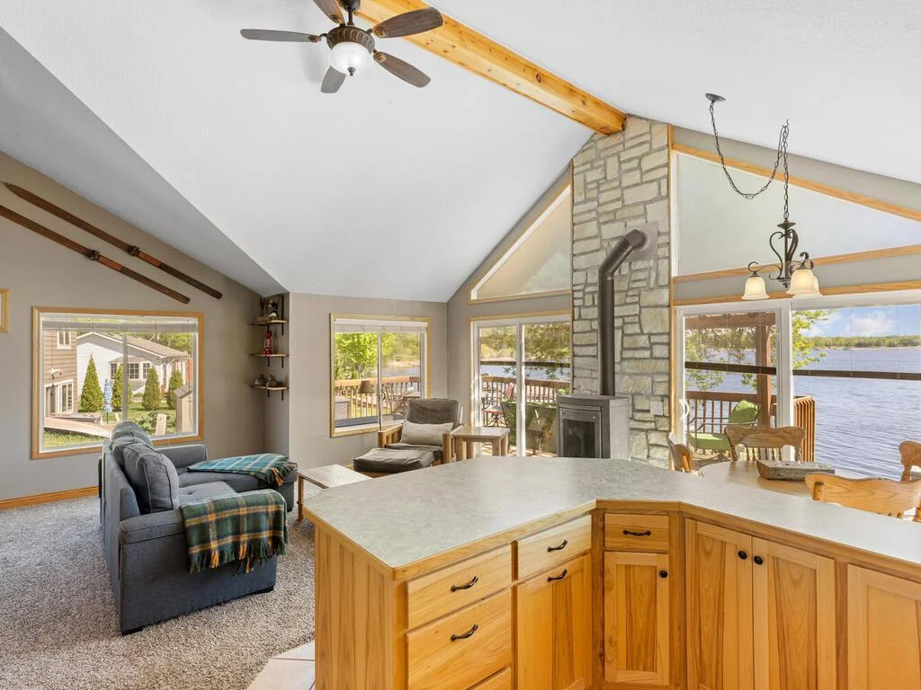 Gas Burning Fireplace Centers The Room And Provides Warmth On Cool Evenings