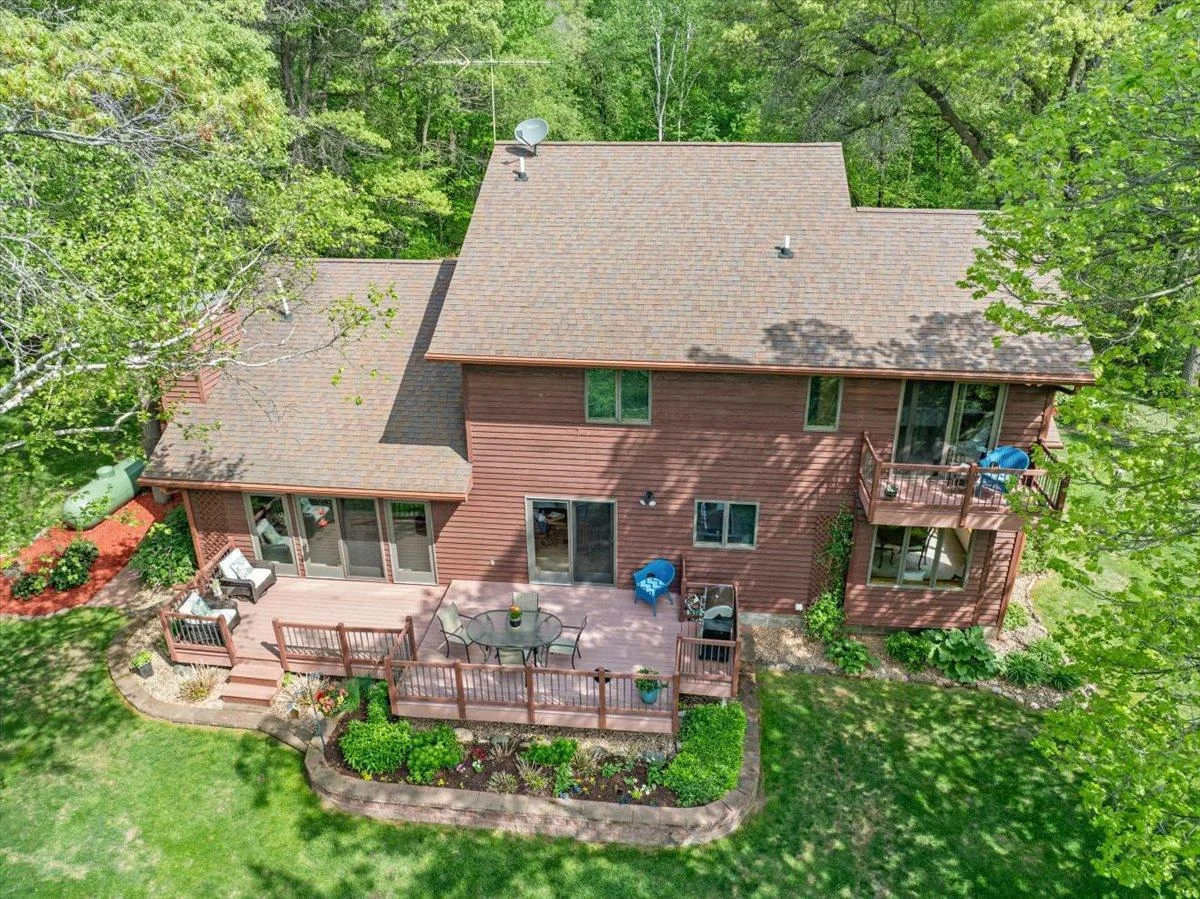 Aerial view of the back of the home