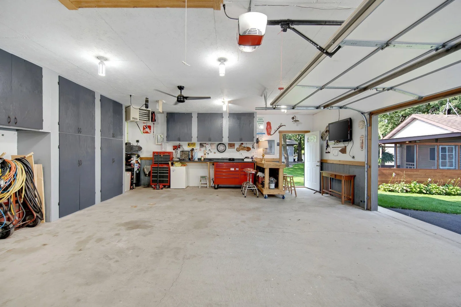 Finished detached garage.