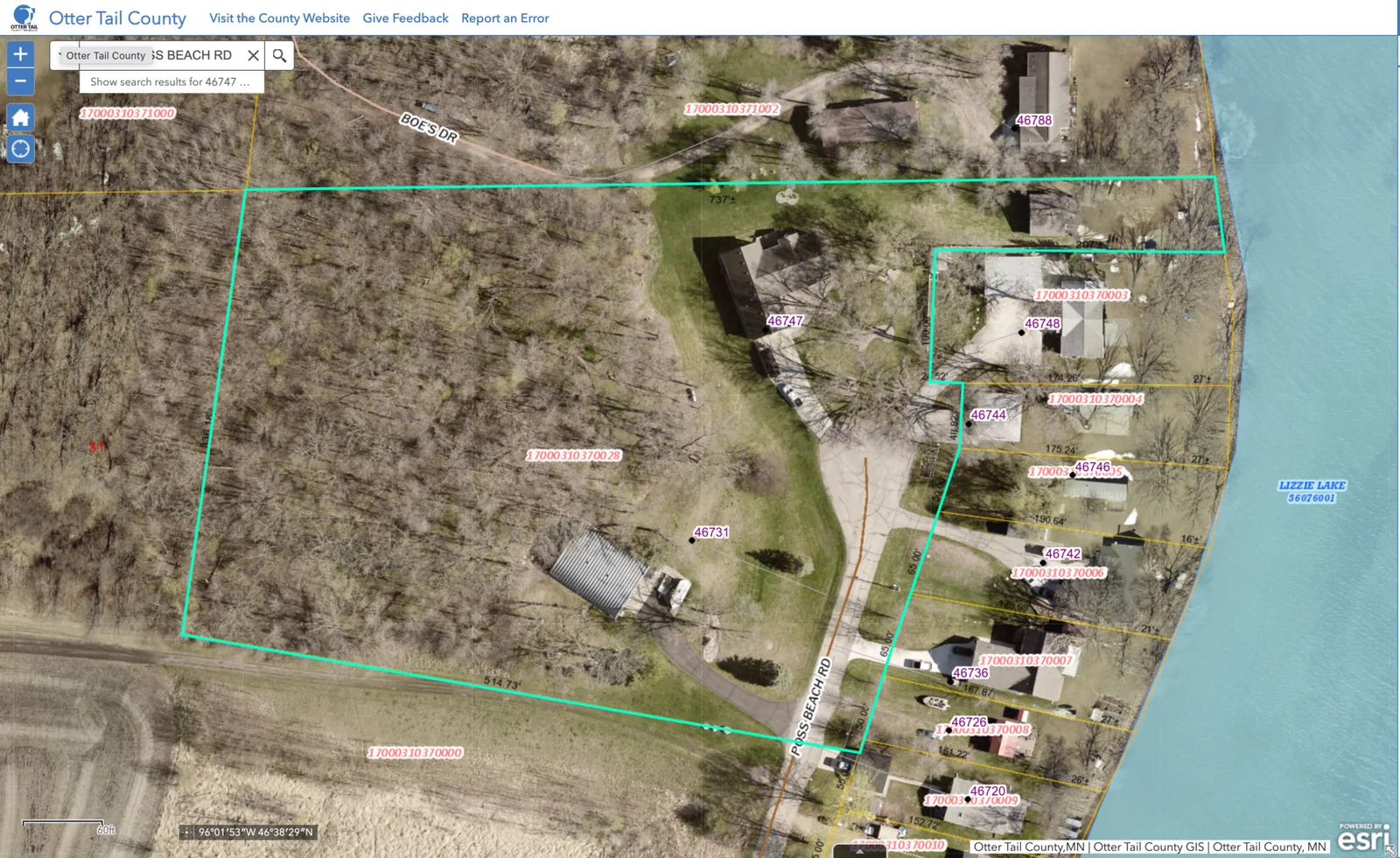 Parcel outline 46747 Poss Beach Rd
