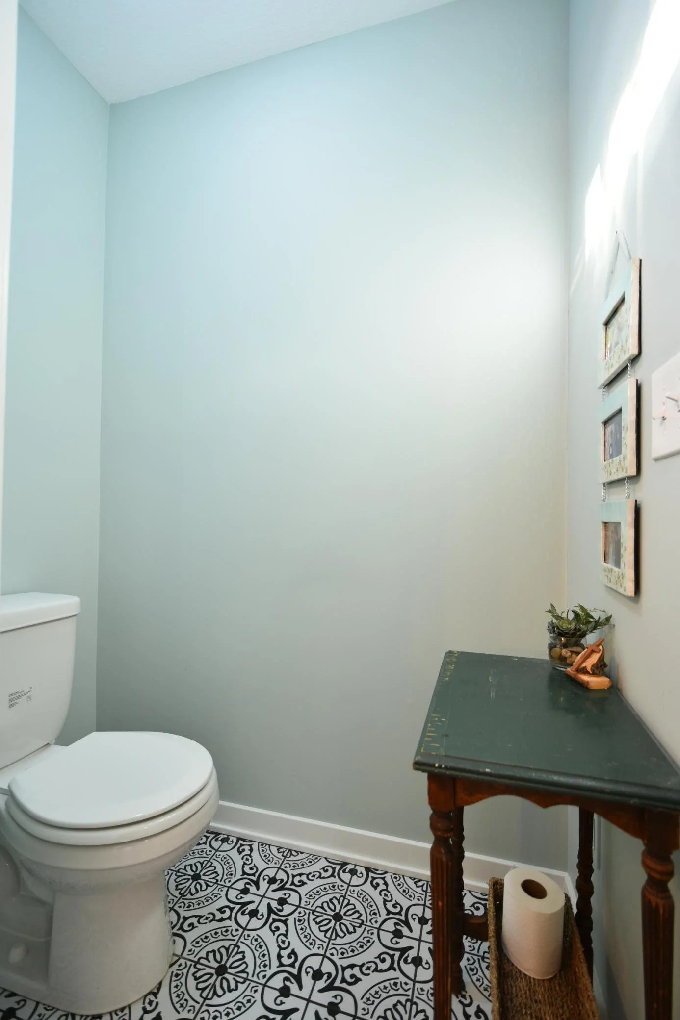 Private stool. Custom mosaic tile flooring