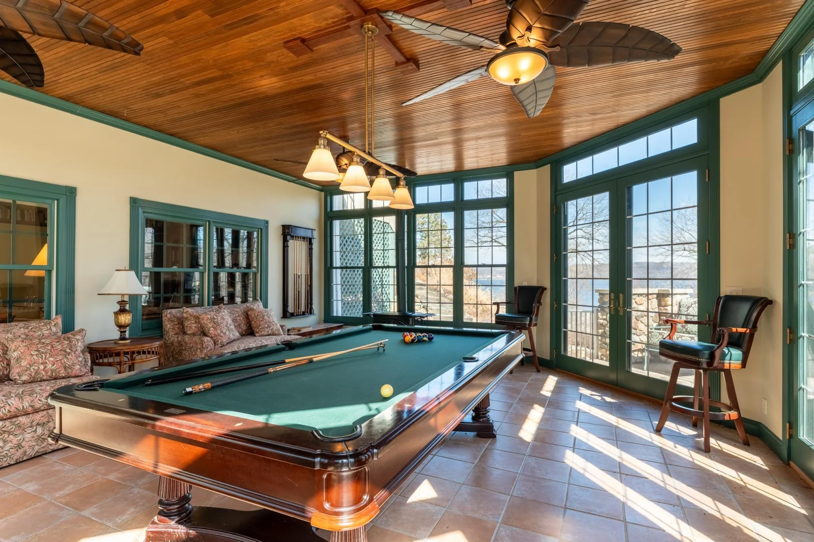 Billiards Room Walks out onto a 224 sq ft Stone Patio