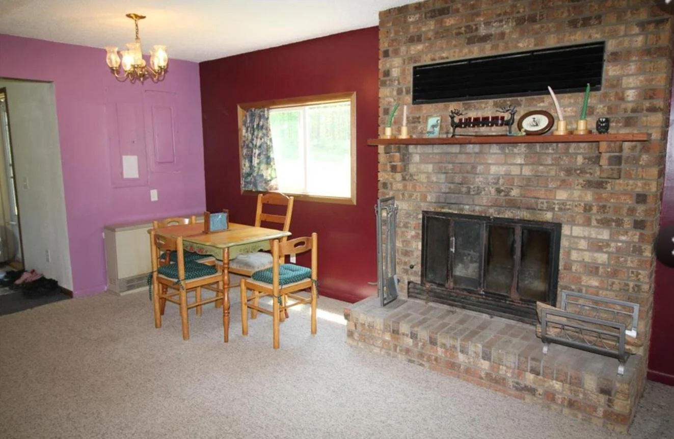 Dining area and wood burning fireplace