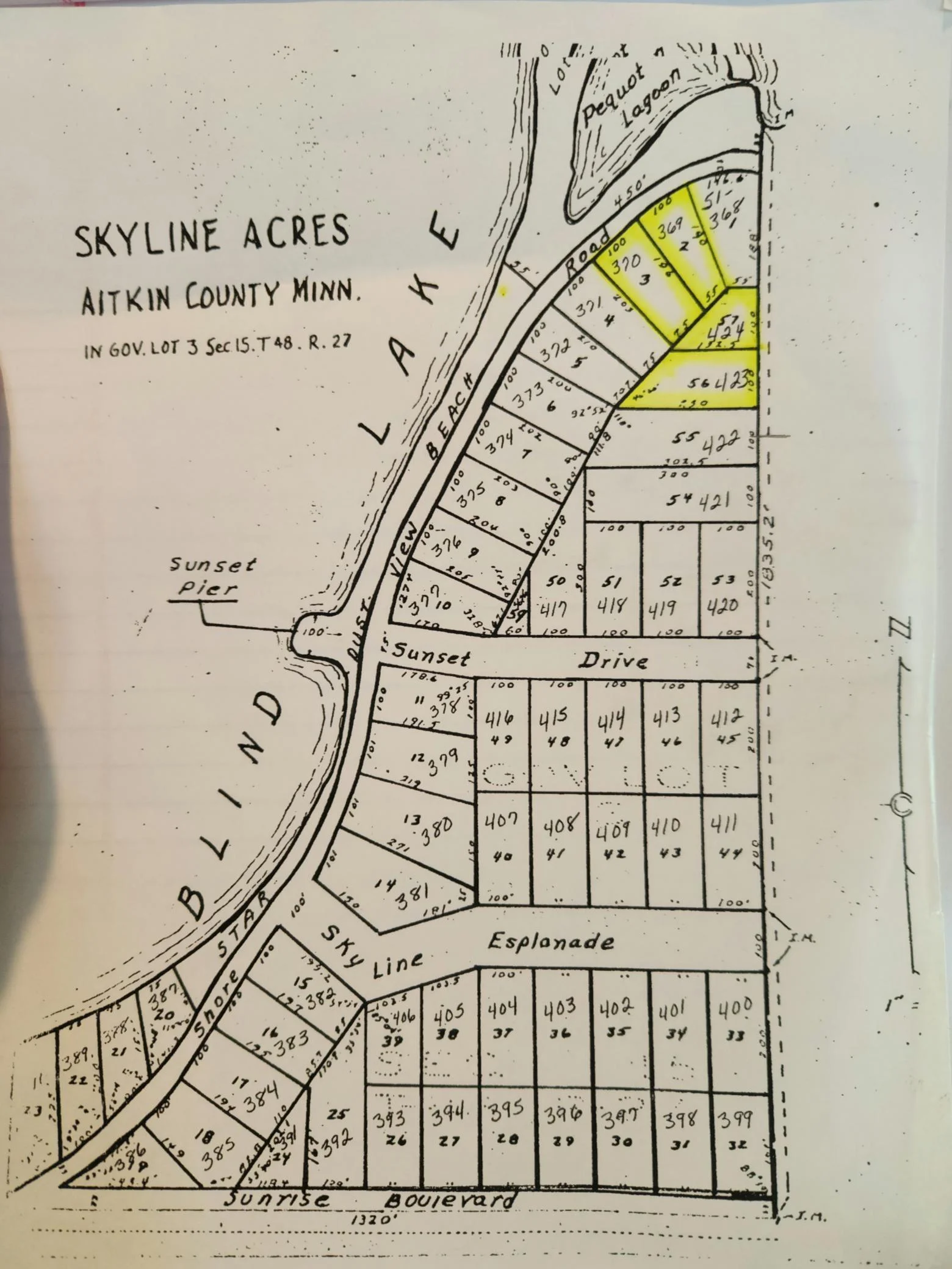 Skyline Acres. Lots highlighted