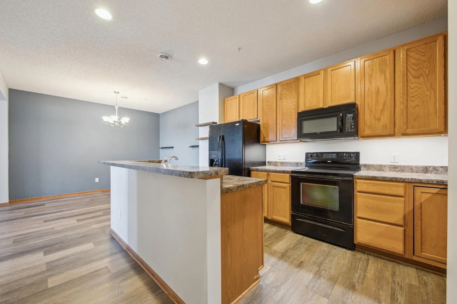 Spacious kitchen with ample storage space