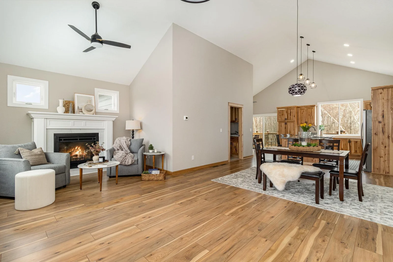 The main level offers a spacious and open floorplan with soaring vaulted ceilings!