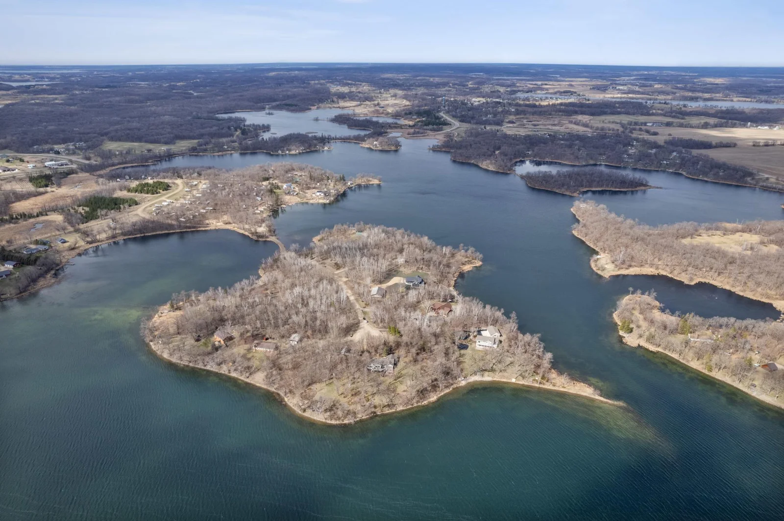 Aerial view of the structure and bays of the lake